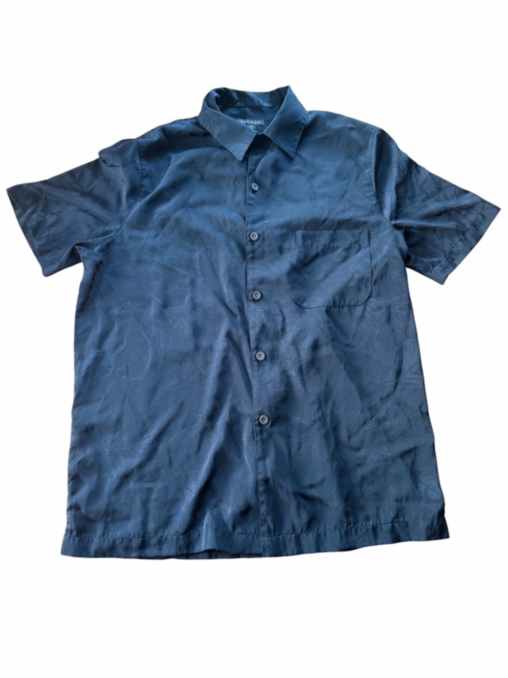 George Men’s Tropical Black Leaf Print Short Sleeve Button Down Shirt Size M